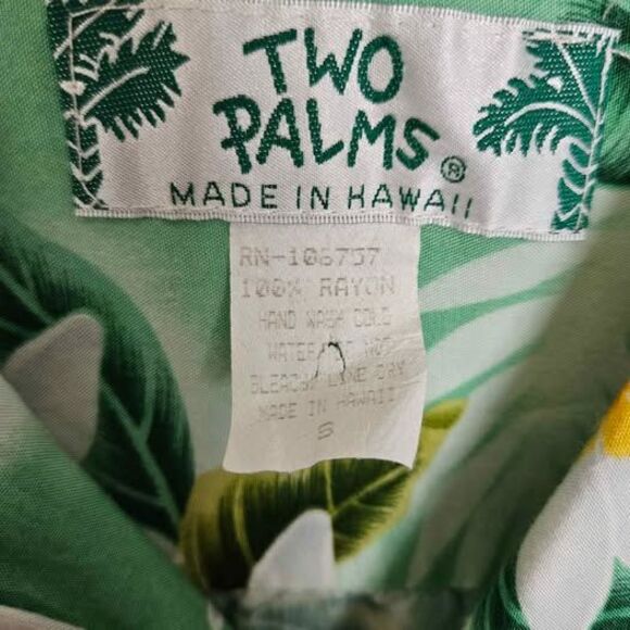 Vintage Two Palms Green Flower Hawaiian Shirt Size Small - Picture 4 of 4